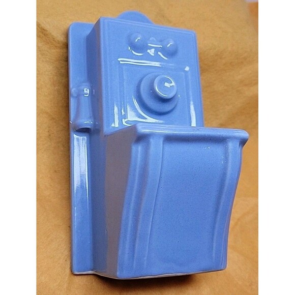 VTG Pastel Blue MCM Telephone Wall Hanging Planter Ceramic 7" Tall Grannycore - Picture 1 of 6